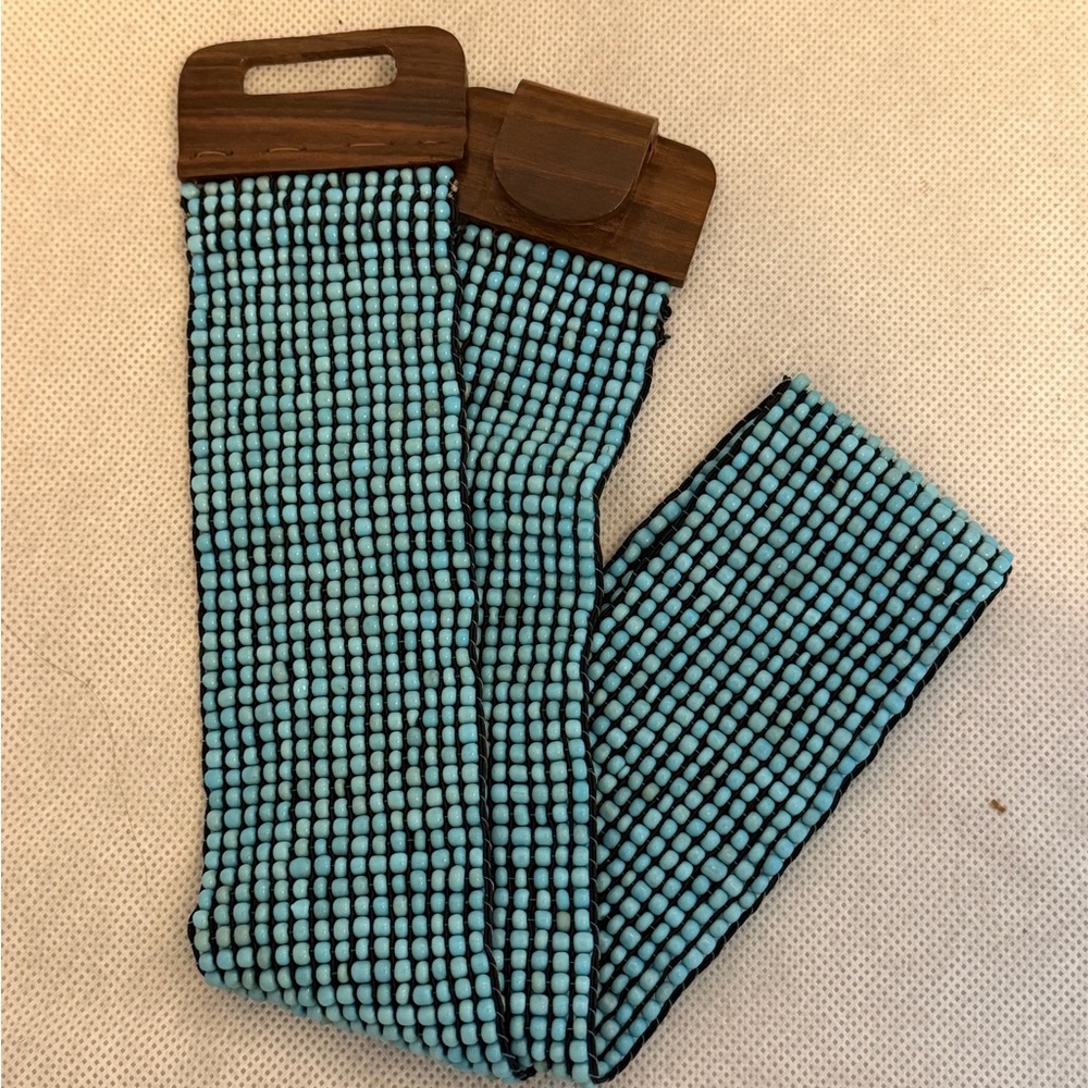 Turquoise Beaded Belt with Wooden Buckle